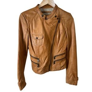 Andrew Marc New York Asymmetrical 100% Leather Camel Moto Jacket Women’s Size: S